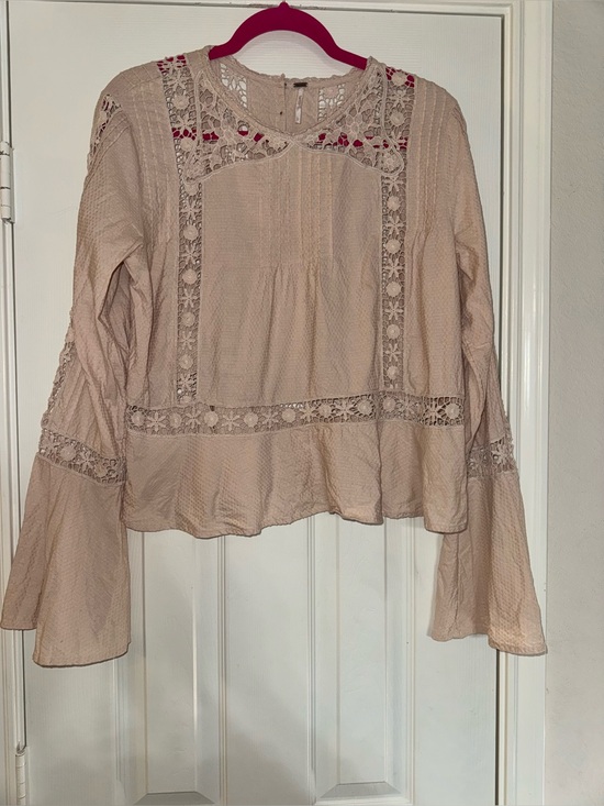 Free People Tops - Free People Cream Lace-Inset Bell Sleeve Blouse